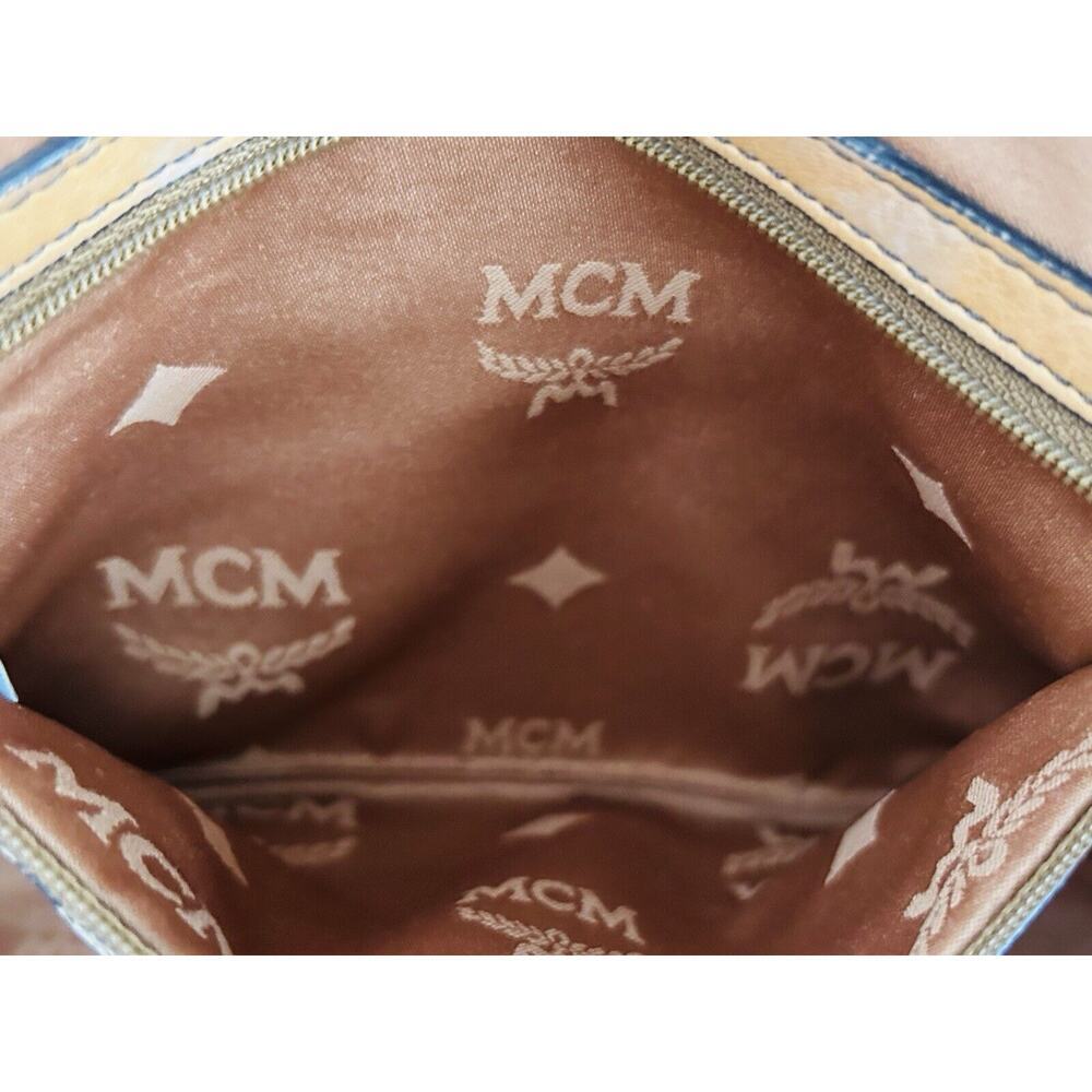 MCM Visetos Leather Cross Shoulder Bag Camel Tan Embossed Logo Purse Handbag - Picture 5 of 15